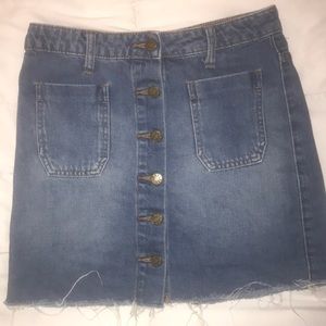 High rise button up denim skirt
